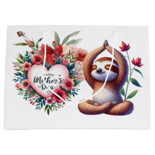 Sloth for Mother's Day with flowers Large Gift Bag
