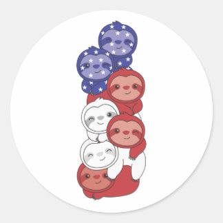 Sloth For The Fourth Of July Usa Flag Sloths Classic Round Sticker