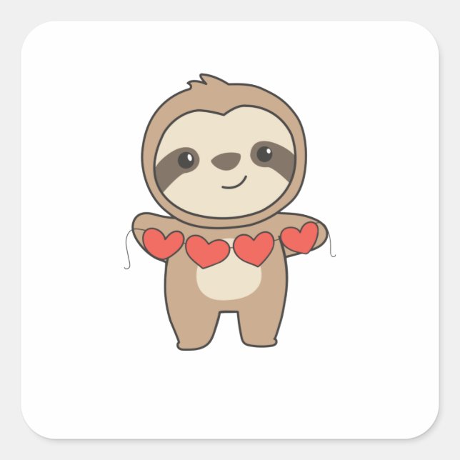Sloth For Valentine's Day Cute Animals With Hearts Square Sticker (Front)