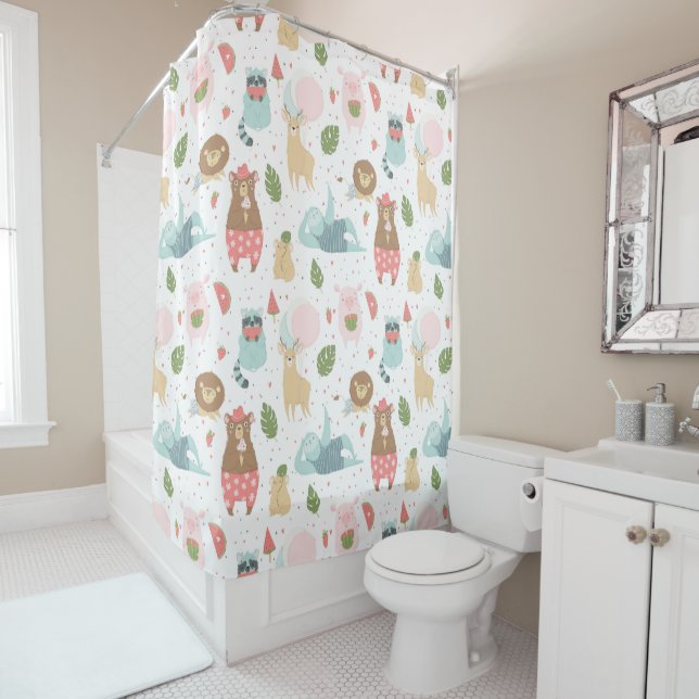Sloth & Friends Pattern Shower Curtain (In Situ)