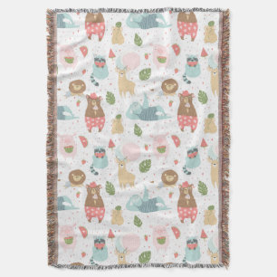 Sloth & Friends Pattern Throw Blanket