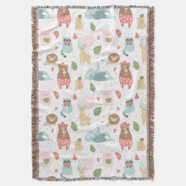 Sloth & Friends Pattern Throw Blanket (Front Vertical)