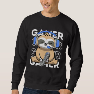 Sloth Gamer Cute Sloth Playing Video Games Boys Ki Sweatshirt