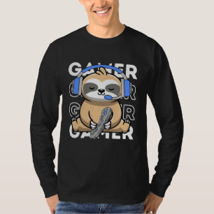 Sloth Gamer Cute Sloth Playing Video Games Boys Ki T-Shirt