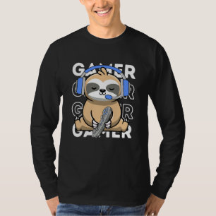 Sloth Gamer Cute Sloth Playing Video Games Boys Ki T-Shirt