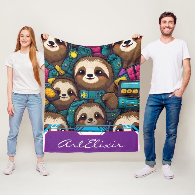 Sloth Gamer  Fleece Blanket (In Situ)