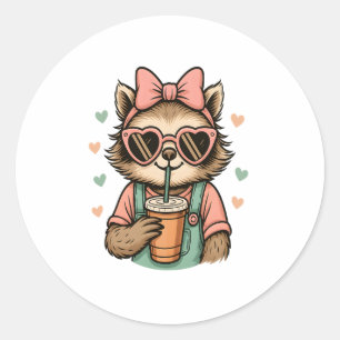 Sloth Girl Coffee Lover Classic Round Sticker