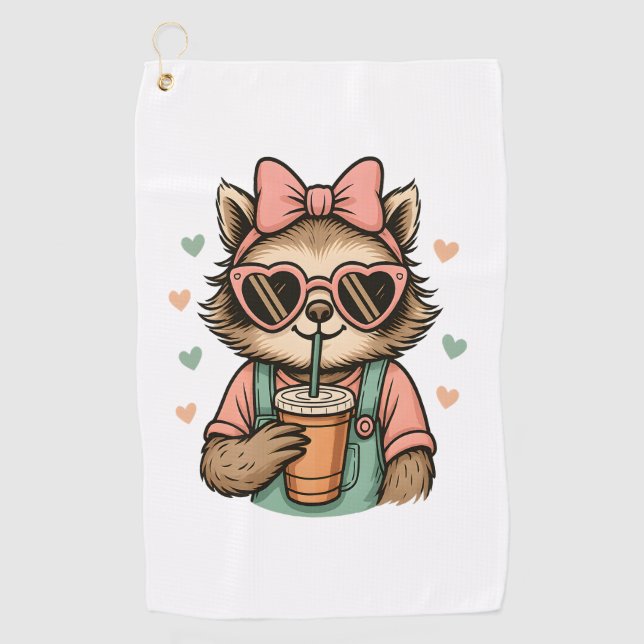 Sloth Girl Coffee Lover Golf Towel (Front)