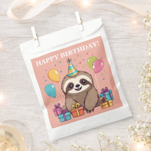 Sloth Girl Happy Birthday Pink Personalised Favour Bags
