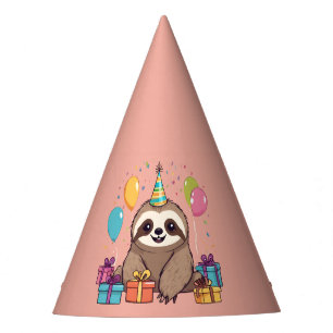 Sloth Girl Happy Birthday Pink Wild Animal Party Hat