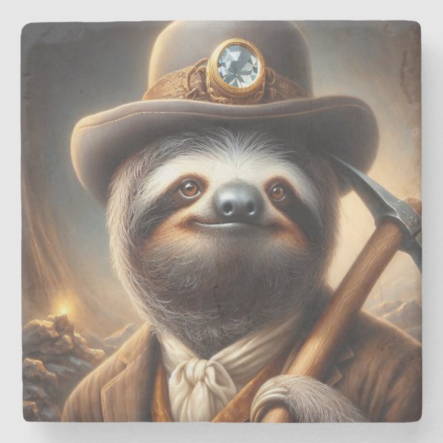 Sloth Gold Miner Stone Coaster (Front)