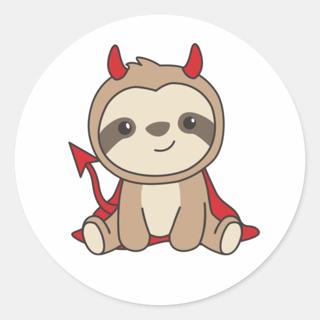 Sloth Halloween Cute Devil Witch Costume Classic R Round Sticker (Front)