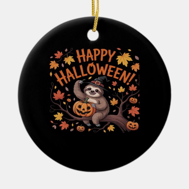 Sloth Halloween Day Oversized T-Shirt Ceramic Tree Decoration (Front)