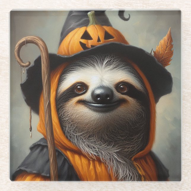 Sloth Halloween Glass Coaster (Front)