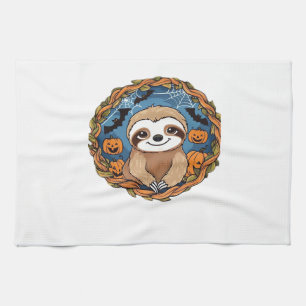 sloth, halloween, october, autumn, thanksgiving Ov Tea Towel