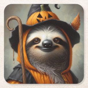 Sloth Halloween Square Paper Coaster
