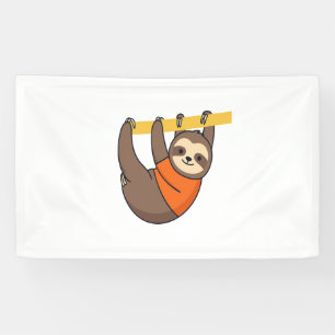 Sloth Hanging on Branch with Orange Banner