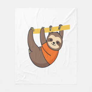 Sloth Hanging on Branch with Orange Fleece Blanket