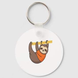Sloth Hanging on Branch with Orange Key Ring