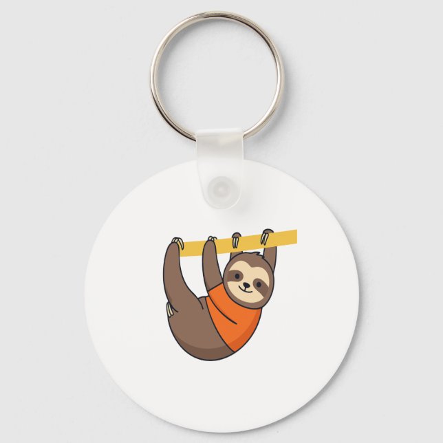 Sloth Hanging on Branch with Orange Key Ring (Front)