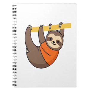 Sloth Hanging on Branch with Orange Notebook