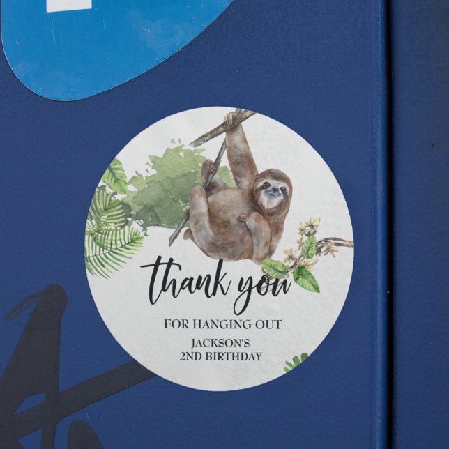 Sloth Hanging out Jungle Thank you Birthday Favour Classic Round Sticker (Creator Uploaded)