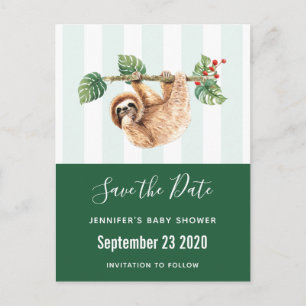 Sloth Hanging Upside Down Watercolor Save the Date Invitation Postcard