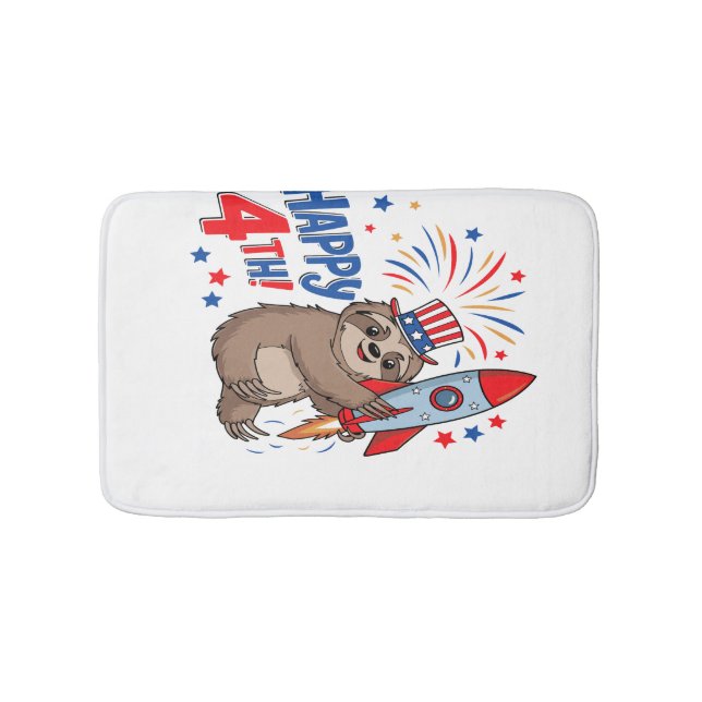 Sloth Happy 4th Rocket Fireworks USA Bath Mat (Front)