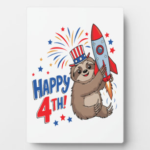 Sloth Happy 4th Rocket Fireworks USA Plaque