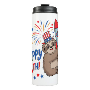 Sloth Happy 4th Rocket Fireworks USA Thermal Tumbler