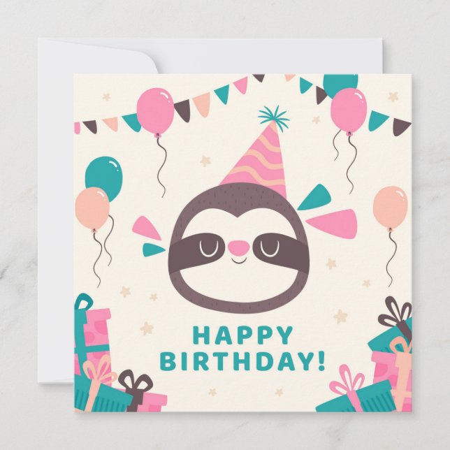 Sloth Happy Birthday Holiday Card (Front)