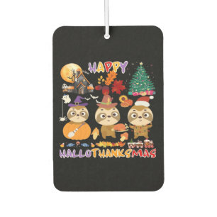 Sloth Happy Hallothanksmas Funny Halloween Thanksg Car Air Freshener