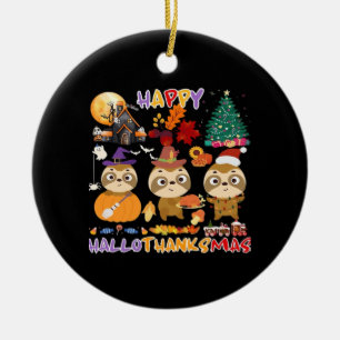 Sloth Happy Hallothanksmas Funny Halloween Thanksg Ceramic Tree Decoration