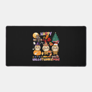 Sloth Happy Hallothanksmas Funny Halloween Thanksg Desk Mat