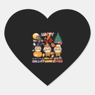 Sloth Happy Hallothanksmas Funny Halloween Thanksg Heart Sticker