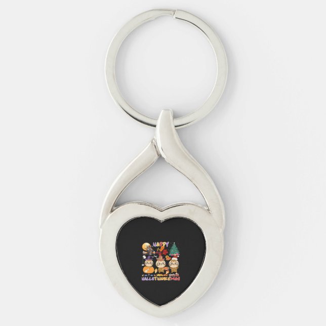 Sloth Happy Hallothanksmas Funny Halloween Thanksg Key Ring (Front)