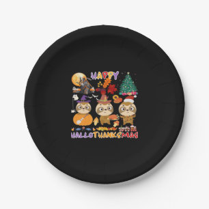 Sloth Happy Hallothanksmas Funny Halloween Thanksg Paper Plate