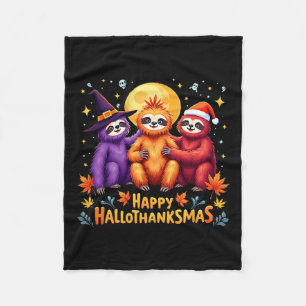 Sloth Happy Hallothanksmas Halloween Thanksgiving Fleece Blanket