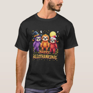 Sloth Happy Hallothanksmas Halloween Thanksgiving T-Shirt