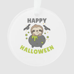 Sloth Happy Halloween Cauldron Bat Ornament
