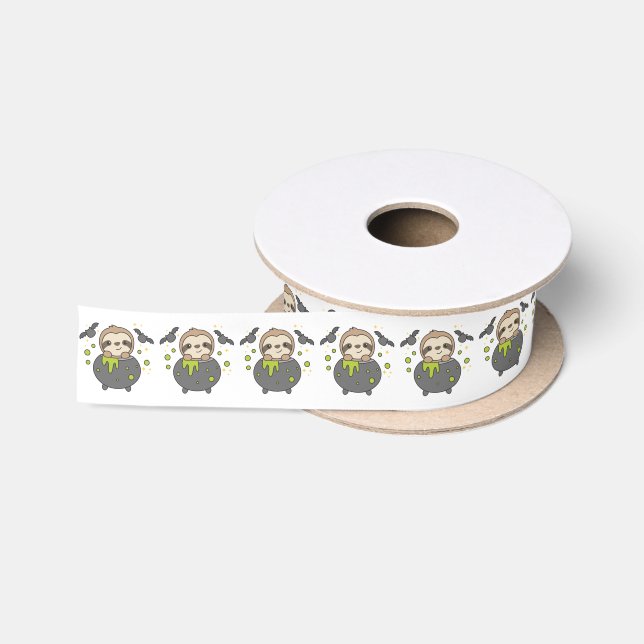 Sloth Happy Halloween Cauldron Bat Satin Ribbon (Spool)
