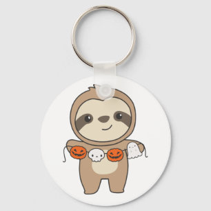 Sloth Happy Halloween Pumpkin Bat Costume Keychain