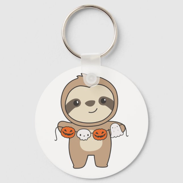Sloth Happy Halloween Pumpkin Bat Costume Keychain (Front)