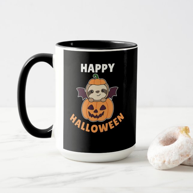 Sloth Happy Halloween Pumpkin Bat Costume Mug (With Donut)