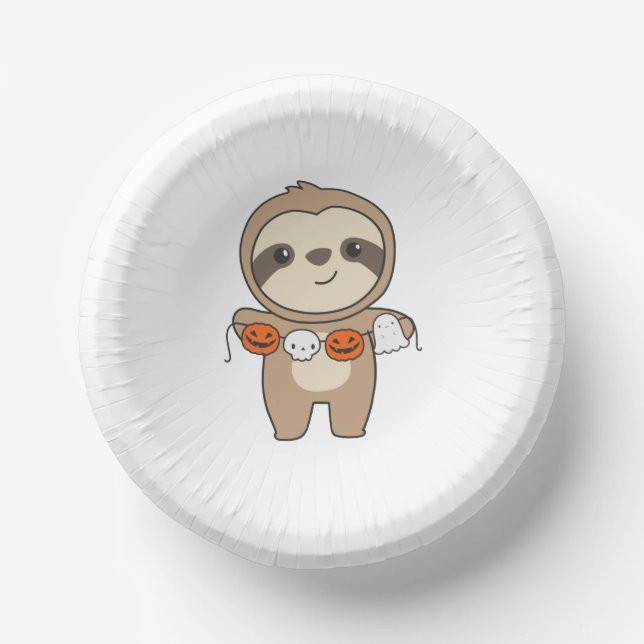 Sloth Happy Halloween Pumpkin Bat Costume Paper Plate (Front)