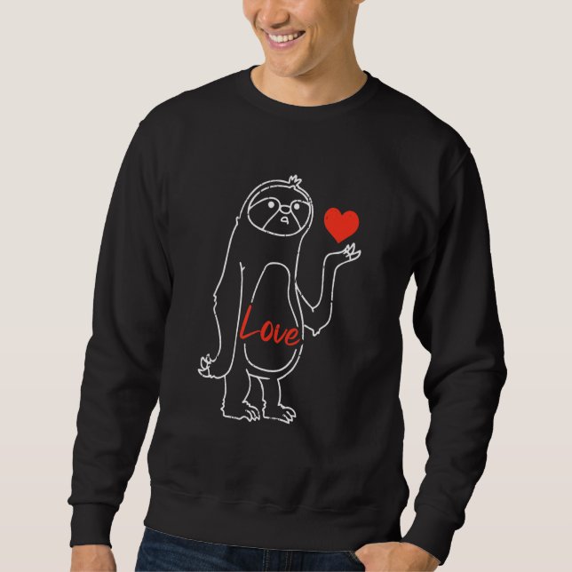 Sloth Heart Line Art Valentines Day Cute Animal Lo Sweatshirt (Front)