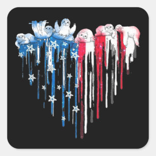 Sloth Heart Watercolor T-Shirt Cute Animal Blue Square Sticker
