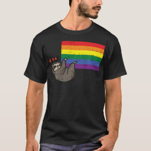 Sloth Hearts Hanging Rainbow Gay Flag Lgtbq Pride T-Shirt