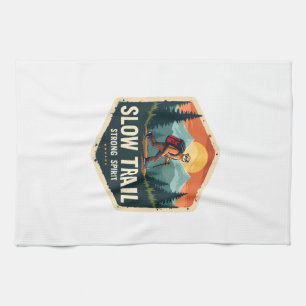 Sloth Hiking Shirt Vintage Trail Buddy Design Tea Towel