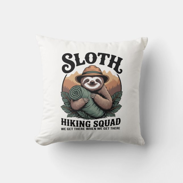 Sloth Hiking Squad Funny Camping Cushion (Front)